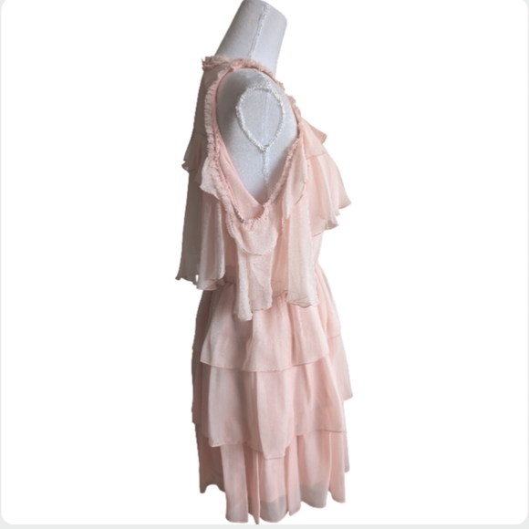 Alice + Olivia Nichola Cold Shoulder Ruffle Tiered Party Dress Blush Pink Size 8 - Picture 10 of 16